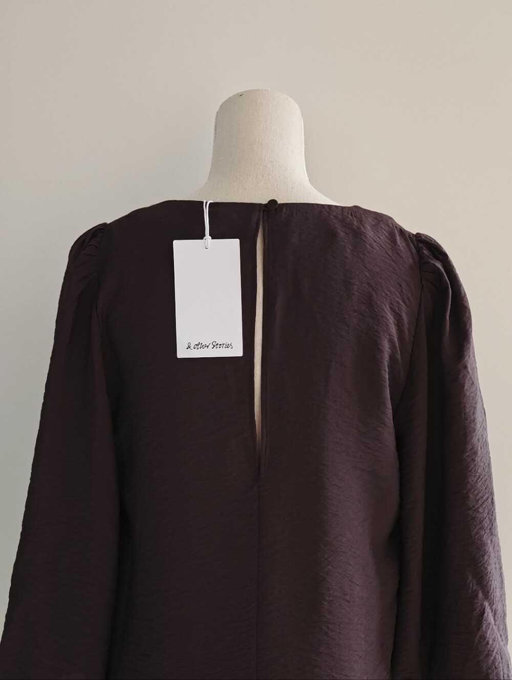 NWT & Other Stories Chocolate Brown V-Neck Midi Dress with Balloon Sleeves - Picture 8 of 15